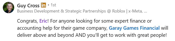 Endorsement from Guy Cross